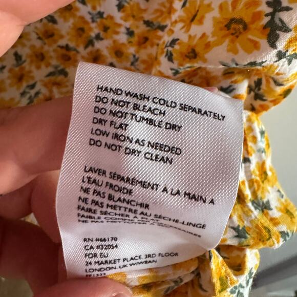 Faithfull The Brand Daphne Floral Mini Dress Yellow Back Zip Short Sleeve Sz M - Picture 8 of 10